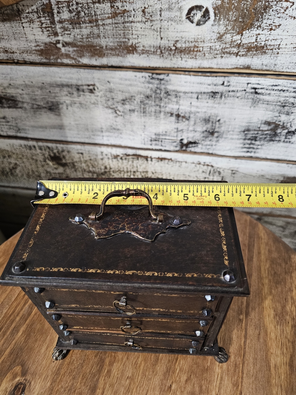 "Vintage" Antique-Style Unique Wooden Jewelry Organizer with Three Drawers - Picture 12 of 13